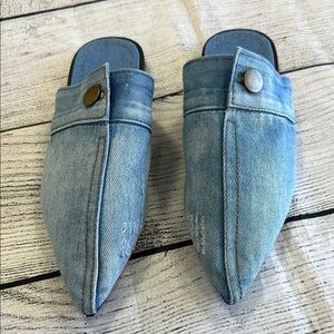 Guoranduo Sz 6.5 Denim Blue Pointed Toe Mules